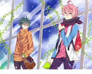 Anime Blue Boy Against Glass Window