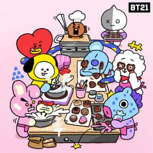 BT21 Characters on a Colorful Abstract Background