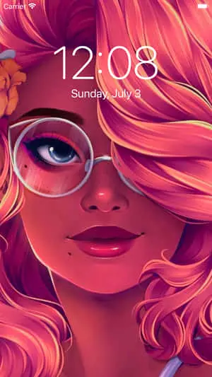 a girl with pink hair and glasses is on the screen of an iphone