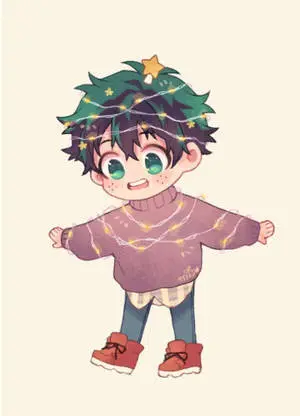 Cute Deku With Christmas Lights