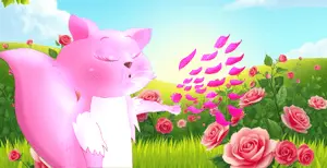 Cute Rosy Pink Cat Blowing roses