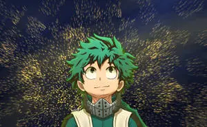 Deku looks in awe at the bright yellow sparkles 