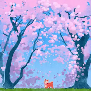 iPad Pro Cute Dog In Cherry Blossoms 
