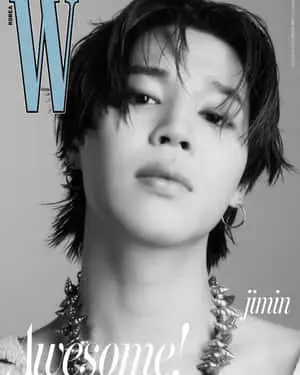 Jimin from idol group BTS flashed a cheerful smile
