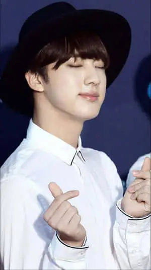 Jin BTS finger Heart Closed Eyes