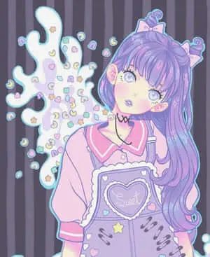 Pastel Goth Anime Girl Wearing Overalls