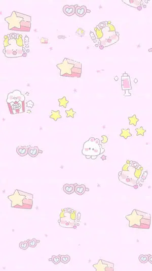 Adorable Pink Kawaii-Themed iPad Wallpaper
