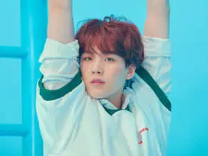 Suga posing for a stylish portrait