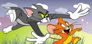 Tom and Jerry laughing together in a hilarious moment. 