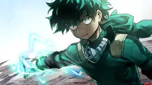 Intense Illustration of Villain Deku Harnessing Green Lightning Energy